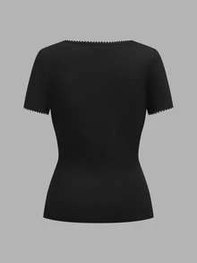 SHEIN EZwear 3件組女款圓領短袖T恤 - 黑色 - 查看 3