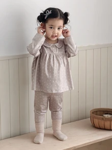 DAZY Infant (Girl) Peter Pan Collar Long Sleeve All-Over Floral Print 2 Pieces Loungewear Set - Beige - View 6