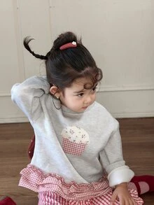 DAZY Infant (Girl) Round Neck Ruffle Trim Long Sleeve Sweatshirt - Grey - View 9