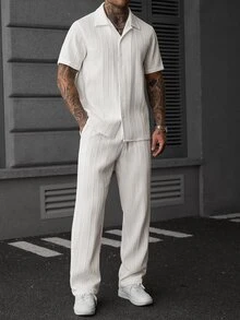 SLATEMANN 男士白色短袖襯衫與長褲套裝，適合萬聖節、聖誕節，最佳新年禮物 - 白色 - 查看 7