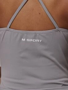 Musera Sport Contrast Colour Double Layered Logo Back Fitted Soft Touch Active Cami Top Sport Essentials Basics Gym Workout Autumn Fall Winter - Dark Grey - View 6
