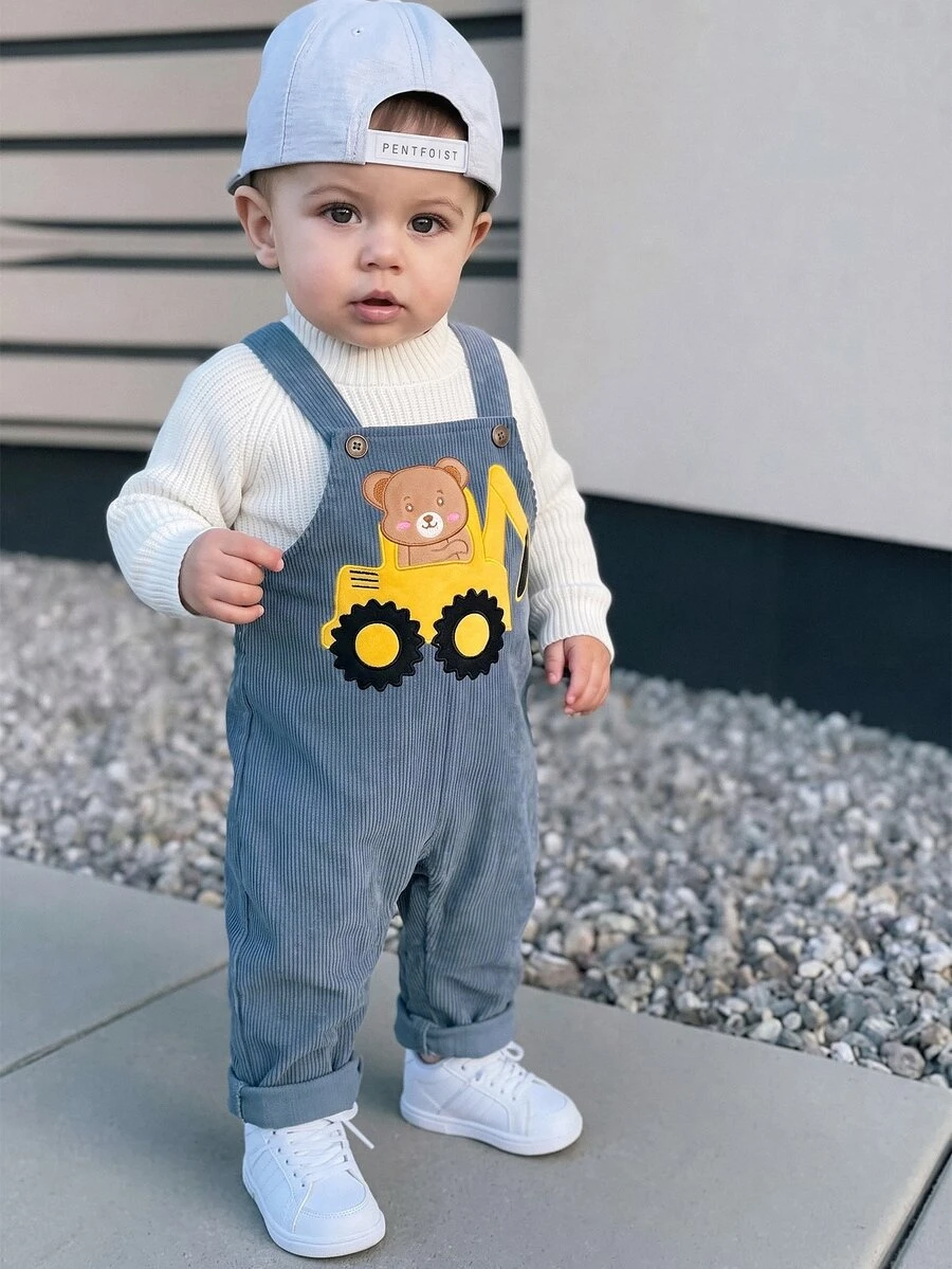 SHEIN Baby Boy Excavator Embroidery Casual Overalls - Multicolor - View 1