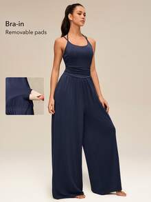 OutZeal Women Outdoor Jumpsuit Casual Daily Studio Bra-In Removable Pads Vest Straight Leg One-Piece Summer - Navy Blue - View 5