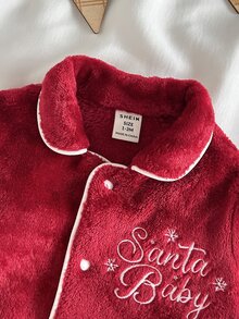 Loomiva 新生兒嬰兒休閒聖誕紅色舒適毛絨刺繡翻領開襟長袖抓絨連身睡衣家居服，聖誕老人節日風 - 紅色 - 查看 4