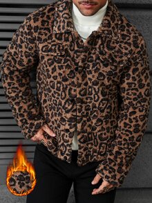 Manfinity CasualCool جاكيت رجالي قصير بطبعة نمر مزدوجة الجانب من الصوف، جاكيت كلاسيكي بطبعة نمر ناضج متعدد الاستخدامات - متعدد الألوان - مشاهدة 6