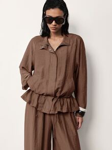 MERLEAU Women's Streetwear Button Zip Drawstring Long Sleeve Jacket - Brown - View 6