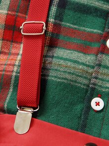 SHEIN 4-7 Years Old Boys Christmas Suspenders Set Plaid & Striped Pattern, Suitable For Birthday Party - Red - View 9