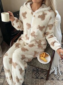 CovetEZ Women's Cartoon Pattern Casual Daily Wear Jumpsuit Long Pants - Beige - View 5