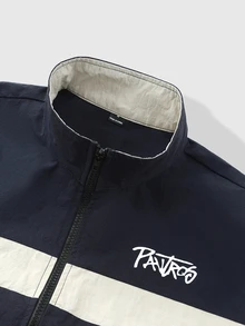 PAVTROS Men's Patchwork Jacket, Cleanfit Minimalist Style, Niche Unique Design, Luxury High-End, Dark Techwear, Avant-Garde Deconstruction, Cleanfit Minimalist, Unisex Couple Outfit, Holiday Gift - Navy Blue - View 3
