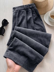 Rusticease Plus Size Women Button Pleated Design Pocket Loose Long Pants Winter - Grey - View 11