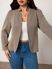 Enliva Plus-Size Women's Elegant Khaki Slim-Fit Autumn/Winter Suit JacketApple,Rounded Body - Khaki - View 1