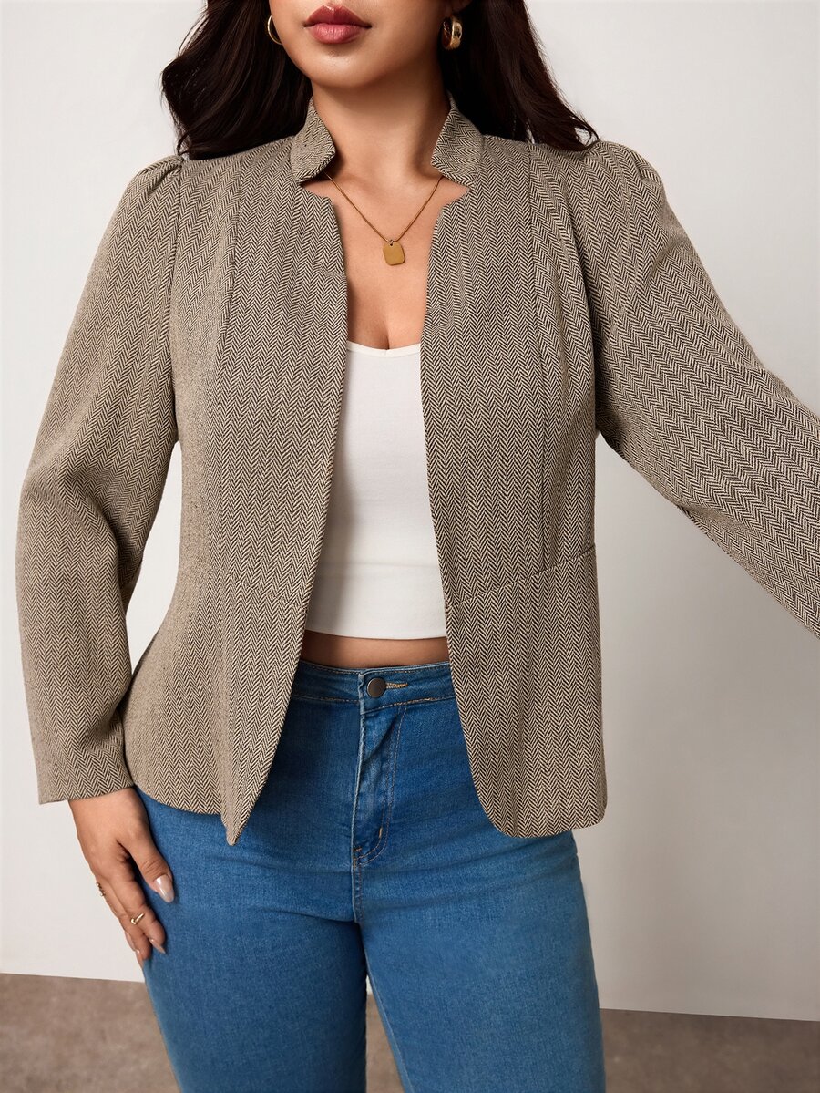 Enliva Plus-Size Women's Elegant Khaki Slim-Fit Autumn/Winter Suit JacketApple,Rounded Body - Khaki - View 1