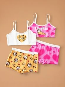 GARFIELD | SHEIN Tween Girl Cartoon Print Camisole Top And Hipster Panty Lingerie Set - Multicolor - View 2