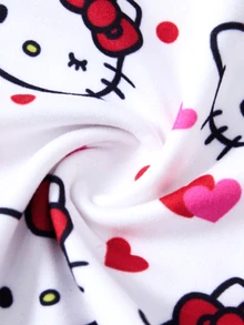 HELLO KITTY AND FRIENDS | SHEIN Baby Girl Cartoon Print Round Neck Flutter Sleeve Cute Romper - Red - View 7