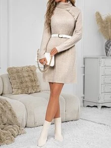 SHEIN Clasi Women's Solid Color Casual Daily Summer Short Dress - Apricot - View 7
