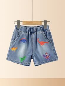 Blippi X SHEIN Young Boy Printed Casual Denim Shorts - Blue - View 2