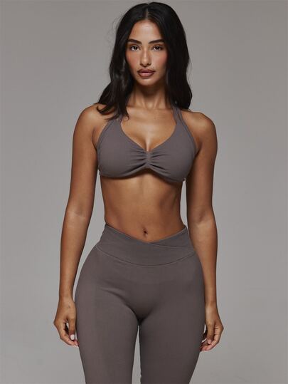 Musera Sport Double Strap Detail Ruched Bust Open Back Halterneck 2 Pieces Sports Bra Multipack Sport Essentials Basics Autumn Fall Winter