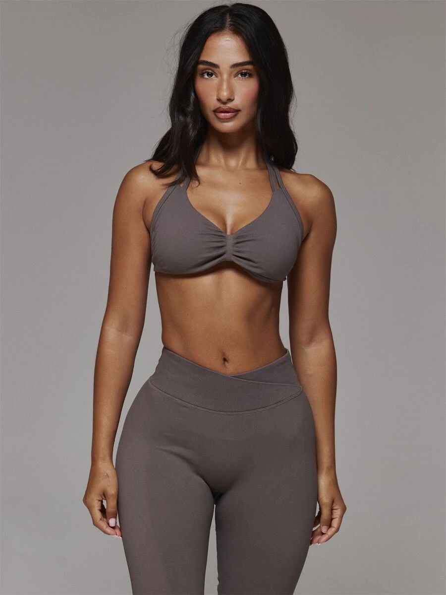 Musera Sport Double Strap Detail Ruched Bust Open Back Halterneck 2 Pieces Sports Bra Multipack Sport Essentials Basics Autumn Fall Winter - Multicolor - View 1