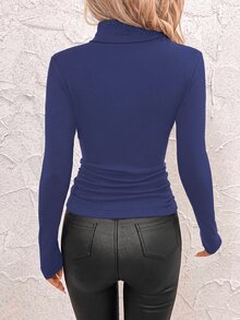 SHEIN Clasi 女款立領抓皺腰部保暖發熱T恤 - 藏蓝色 - 查看 2