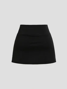 SHEIN Tall Women's Black Casual Simple Comfortable Versatile A-Line Skirt - Black - View 2