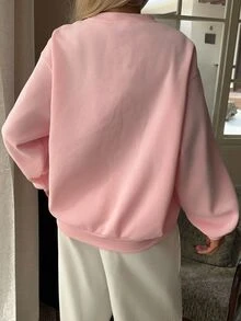 CovetEZ Sweatshirt Wanita Kerah Bulat Lengan Panjang dengan Dekorasi Huruf Gaya Kasual Manis - Berwarna merah muda - View 2