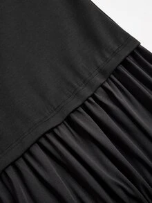 Poshavie Poshavie Plus Size Women's Casual Relaxed Dress, 2 In 1 Patchwork Design, Minimalist Elegant, Suitable For Daily Wear - Black - View 7