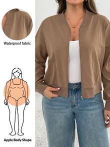 Shapeblank Women's Plus-Size Khaki Jacket – Stylish, Casual, Loose, Comfortable, And Versatile For Everyday Wear (Spring/Autumn),Fall Outfits,Coats,Simple Style - Khaki - View 2