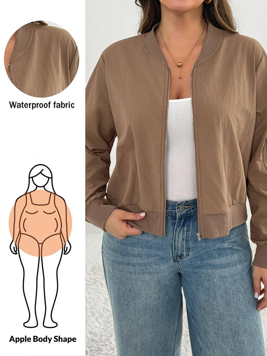 Shapeblank Women's Plus-Size Khaki Jacket – Stylish, Casual, Loose, Comfortable, And Versatile For Everyday Wear (Spring/Autumn),Fall Outfits,Coats,Simple Style - Khaki - View 1