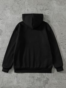 SHEIN Coolqubz 1件青少年男孩極簡街頭風小印花針織套頭衛衣，舒適面料，獨特版型，秋冬新款，適合多種場合 - 黑色 - 查看 2