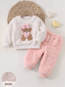 SHEIN Set Baju Sweatshirt dan Celana Panjang Pinggang Elastis Kasual Lucu untuk Bayi Perempuan dengan Motif Kartun yang Lembut dan Menggemaskan - Putih - View 4