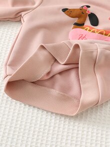Cozy Pixies 女嬰連帽衫與運動衫套裝，針織運動衫套組，兒童泡泡印花臘腸狗圓領長袖上衣與全印花下身，修身版型，柔軟舒適可愛風格，適合初秋、秋季與冬季 - 粉色 - 查看 7