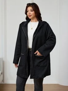 Reflora Plus Size Women's Solid Color Casual Versatile Long Sleeve Jacket - Black - View 5