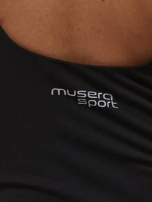 Musera Sport V Neck Sleeveless Fitted Dipped Logo Print Back Fitted Flare Soft Touch Active Jumpsuit Sport Essentials Basics Autumn Fall Winter - Black - View 6