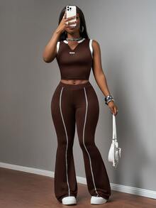 Slaydiva 2026 Spring/Summer New Arrival Casual Basic Versatile Slim Fit Solid Blue Color-Blocked Label Vest + - Rust Brown - View 9