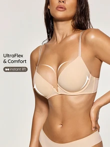 SHAPORA Women's Solid Color Low Cut Comfortable Bra - Apricot - View 5