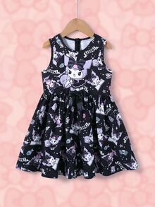 HELLO KITTY AND FRIENDS | SHEIN Young Girl Cartoon Pattern Sleeveless Round Neck High Waist Bow Decor Dress - Multicolor - View 3