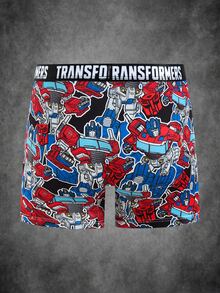 Transformers X SHEIN سروال داخلي رجالي كاجوال يومي بطبعة حروف - الأحمر - مشاهدة 2