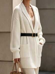 SHEIN Cardigan Wanita Serbaguna Minimalis dengan Kerah Lipat, Model Kancing Depan, Cocok untuk Semua Gaya - Aprikot - View 4