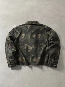 ROMWE MEN Men's Camouflage Pattern Metal Buckle Long Sleeve Denim Jacket - Multicolor - View 2