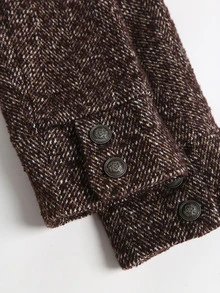 Sweetra Autumn/Winter Retro Mixed Color Herringbone Jacquard Waist-Cinching Overcoat, Classic Lapel Design, Metallic Texture Buttons, 3D Patch Pockets, Elegant And Sharp Vintage Vibe, Fashionable Versatile For Daily Commute And Weekend Outings - Brown - View 5