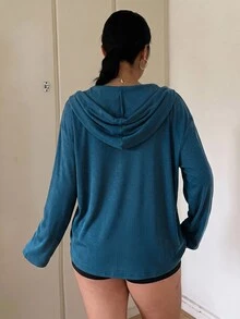 Vibekara 休閒優雅極簡學院風連帽寬鬆顯瘦套頭打底 T-shirt，大尺碼女款秋冬季 - 寶藍色 - 查看 2