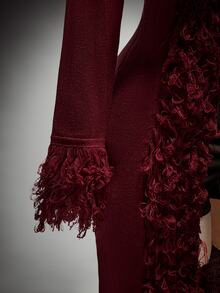 SHEIN ICON Cardigan Rajut Musim Dingin Ukuran Besar Model Vintage Y2K Leher V dengan Tali Pengikat di Depan dan Hiasan Rumbai Bulu - Burgundy - View 6