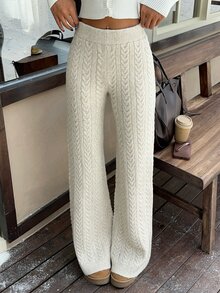 CovetEZ Women's Versatile Casual Cable Knit Pants Streetwear - Grey - View 3