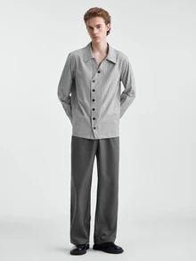 RONVEXI Blusa, Shirt Men's Casual Asymmetric Button Striped Long Sleeve Shirt Pull, Sweaters - Grey - View 2