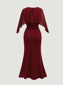 SHEIN Teen Girls Partywear Red Elegant Tight Fitted Dress Wedding Formal Dinner Summer - Burgundy - View 7