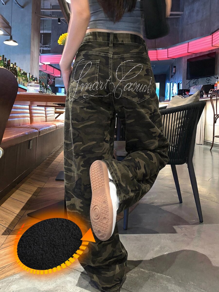 DAZY 女款破舊水洗韓風休閒牛仔長褲 - 軍綠色 - 查看 1
