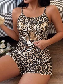 SHEIN Leopard Print Camisole & Shorts Women's Pajama Set - Multicolor - View 1