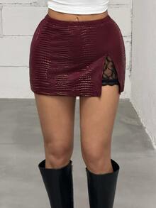 EgrlEra Women's Lace Patchwork Fashion Versatile Mini Skirt - Black - View 4