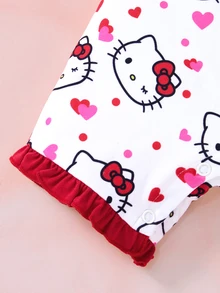 HELLO KITTY AND FRIENDS | SHEIN Baby Girl Cartoon Print Round Neck Flutter Sleeve Cute Romper - Red - View 6