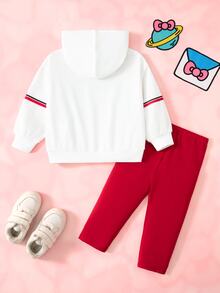 HELLO KITTY AND FRIENDS | SHEIN طقم سويت شيرت وبنطلون بطبعة كرتونية مع بطانية رأس للبنات الرضع - متعدد الألوان - مشاهدة 2
